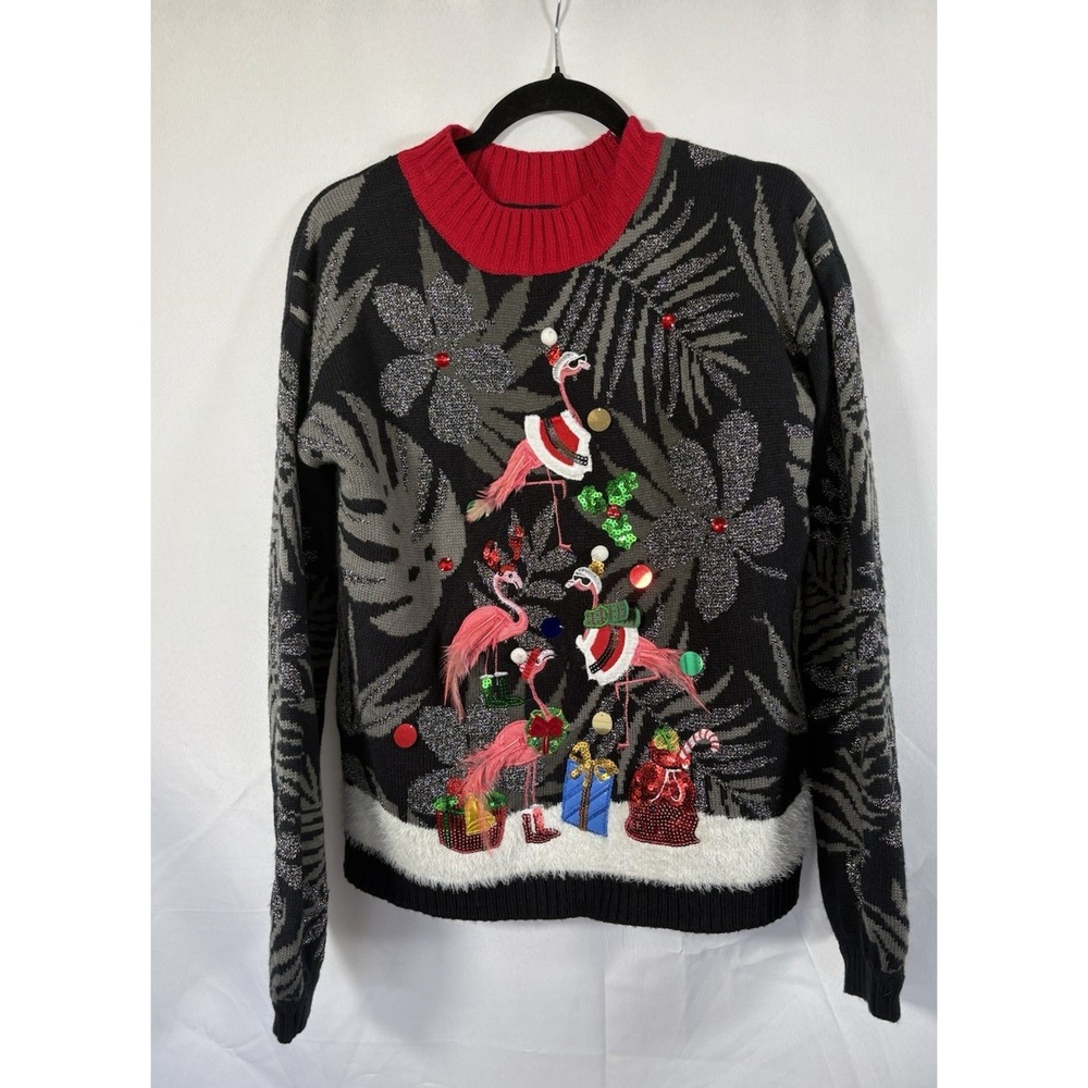 33 degrees christmas sweater size xs womans tropical pink flamingos